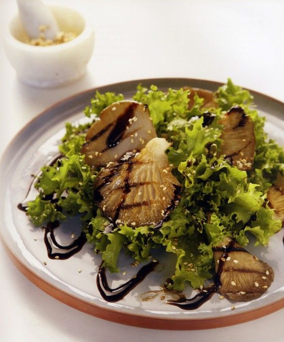 prasini salata me psita manitaria kai soysami