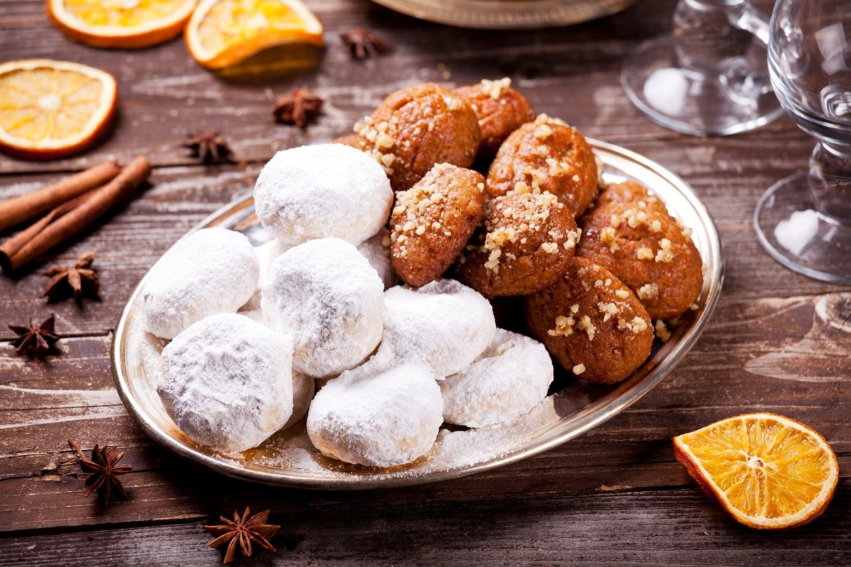 Fancy Platter With Homemade Greek Kourabiedes And Melomakarona