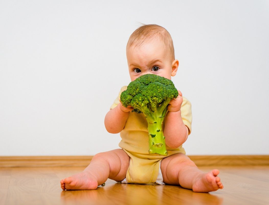 Baby eating broccoli