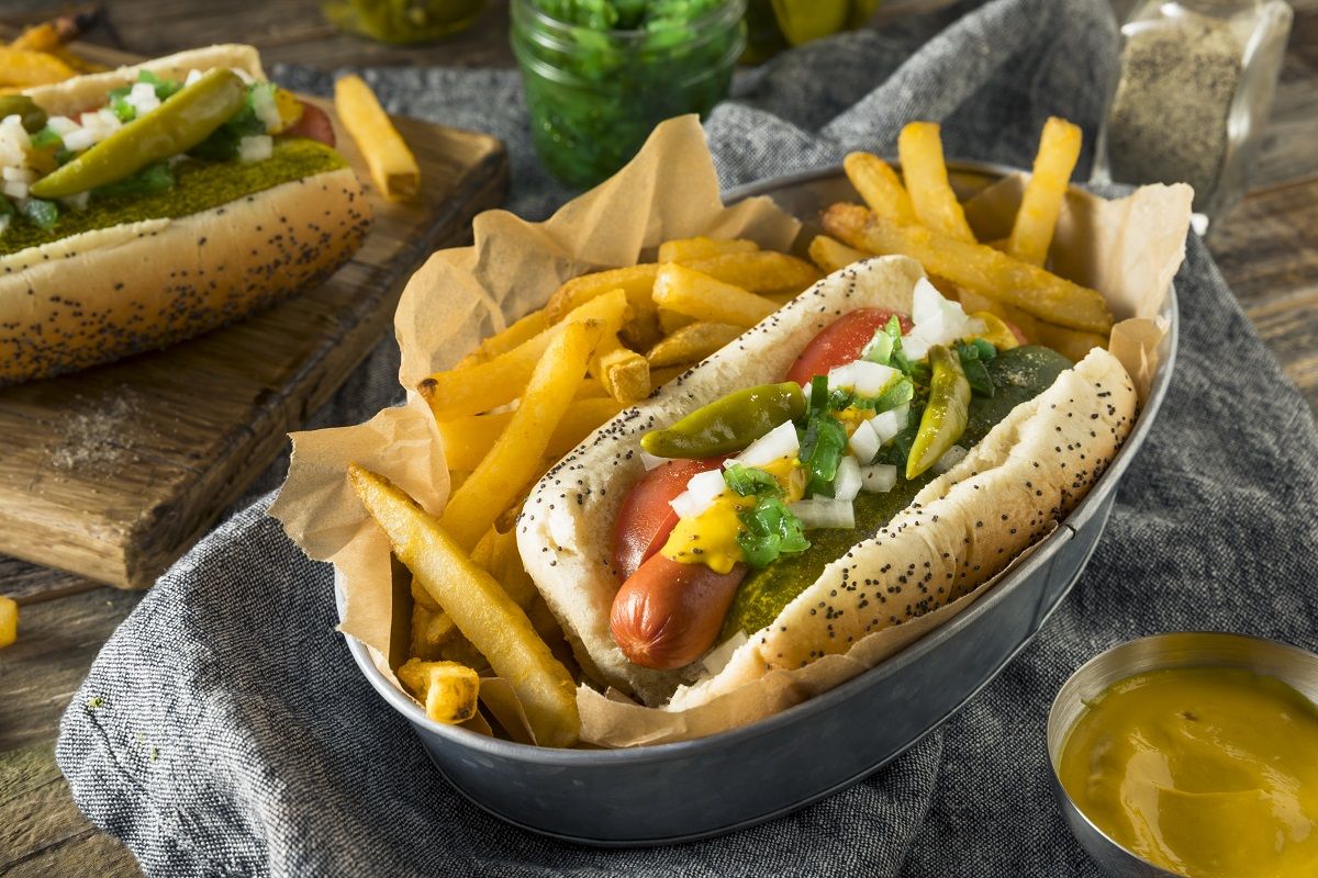 Homemade Chicago Style Hot Dog with Mustard