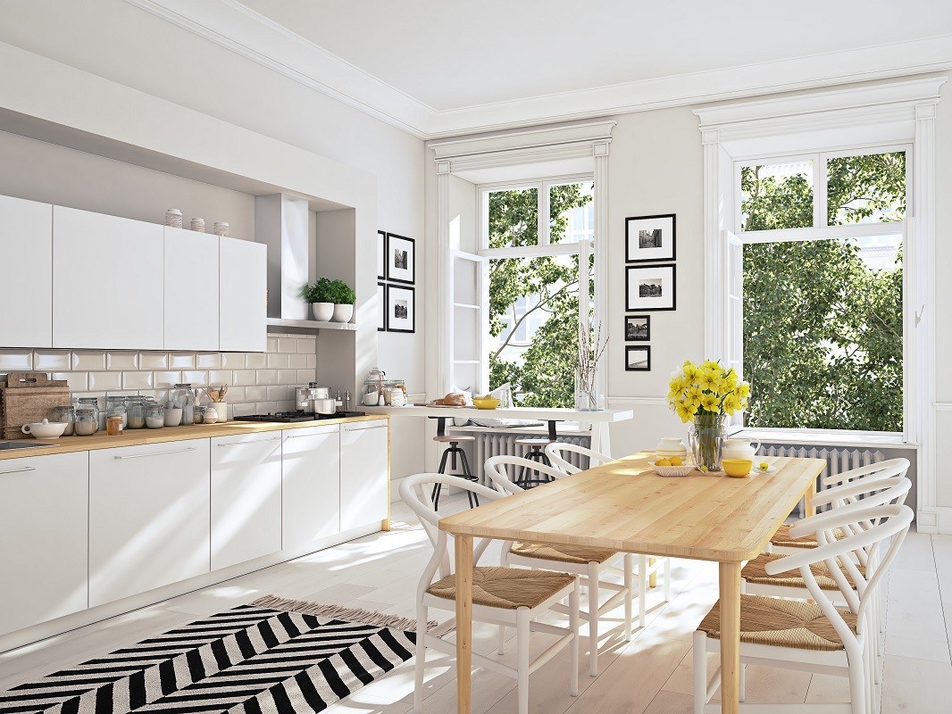 modern nordic kitchen in loft apartment. 3D rendering