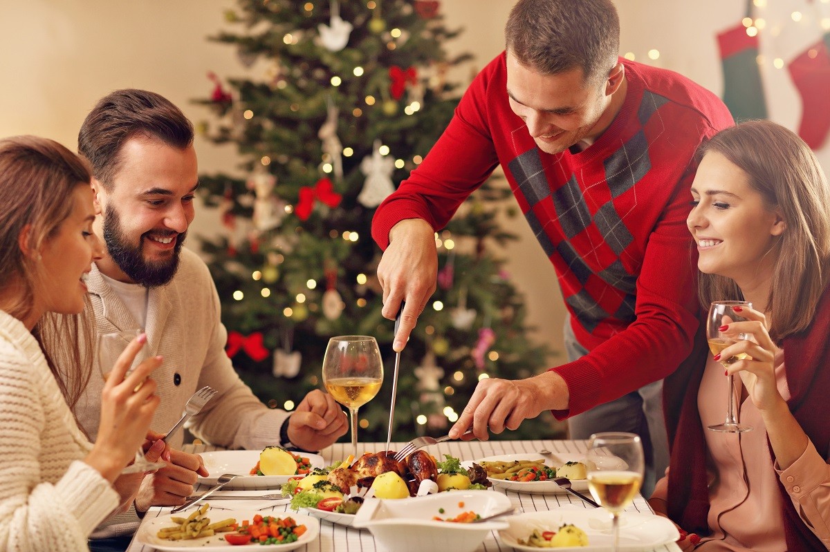 Group of friends celebrating Christmas