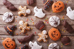 Gingerbread Halloween on the table. horizontal top view