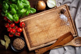 cooking background with old cutting board