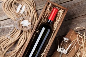 Red wine bottle and glasses
