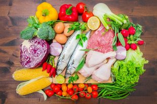 Mediterranean diet with fish,meat and vegetables