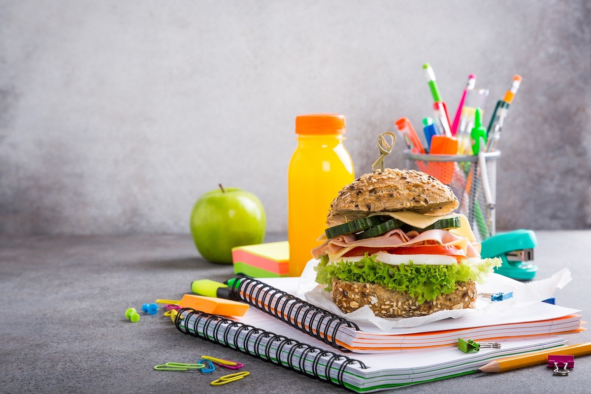 Healthy lunch for school with sandwich