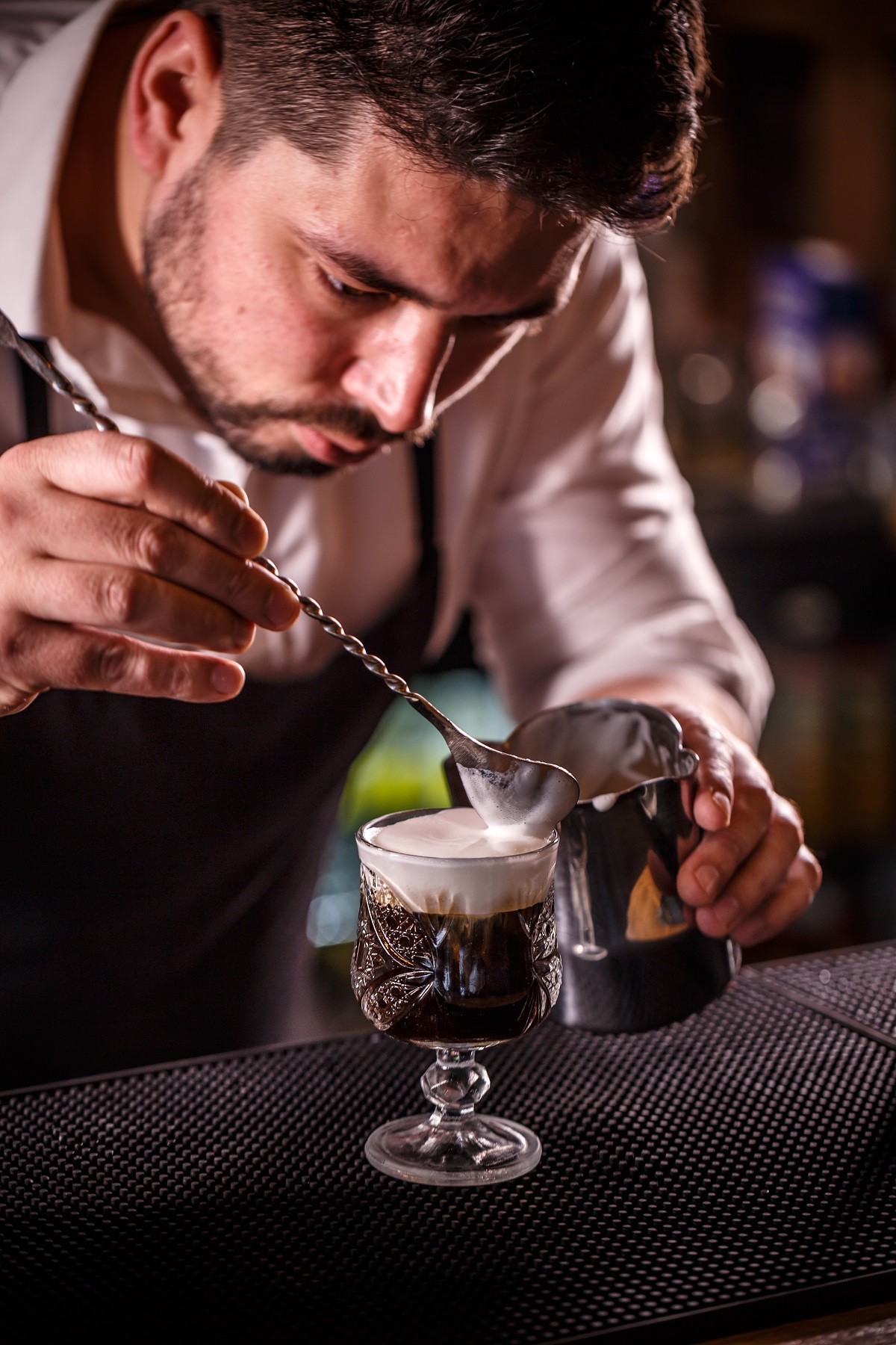 Bartender decorated alcoholic coffee