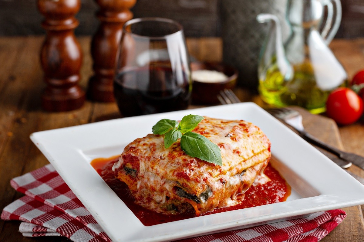 Classic lasagne piece on a plate