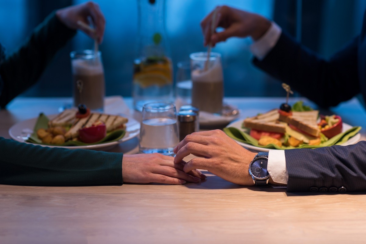loving couple enjoying romantic dinner