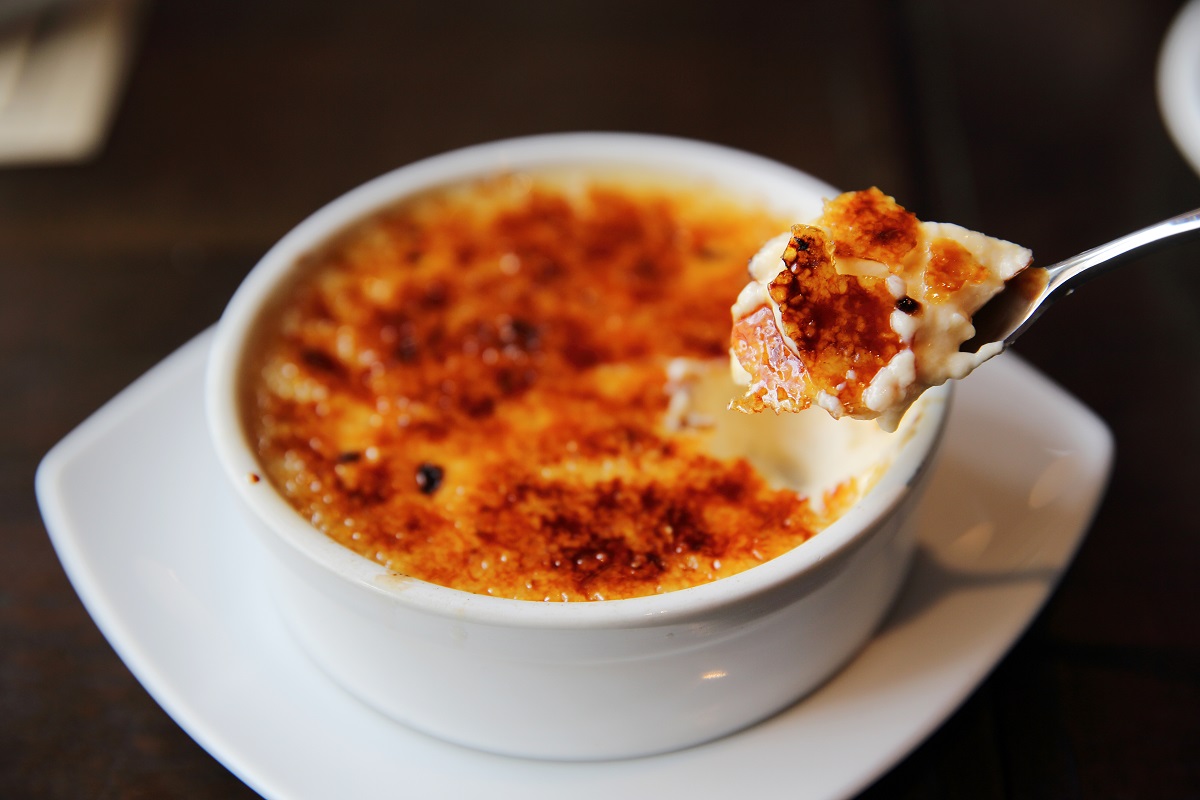 Creme Brulee on wood background