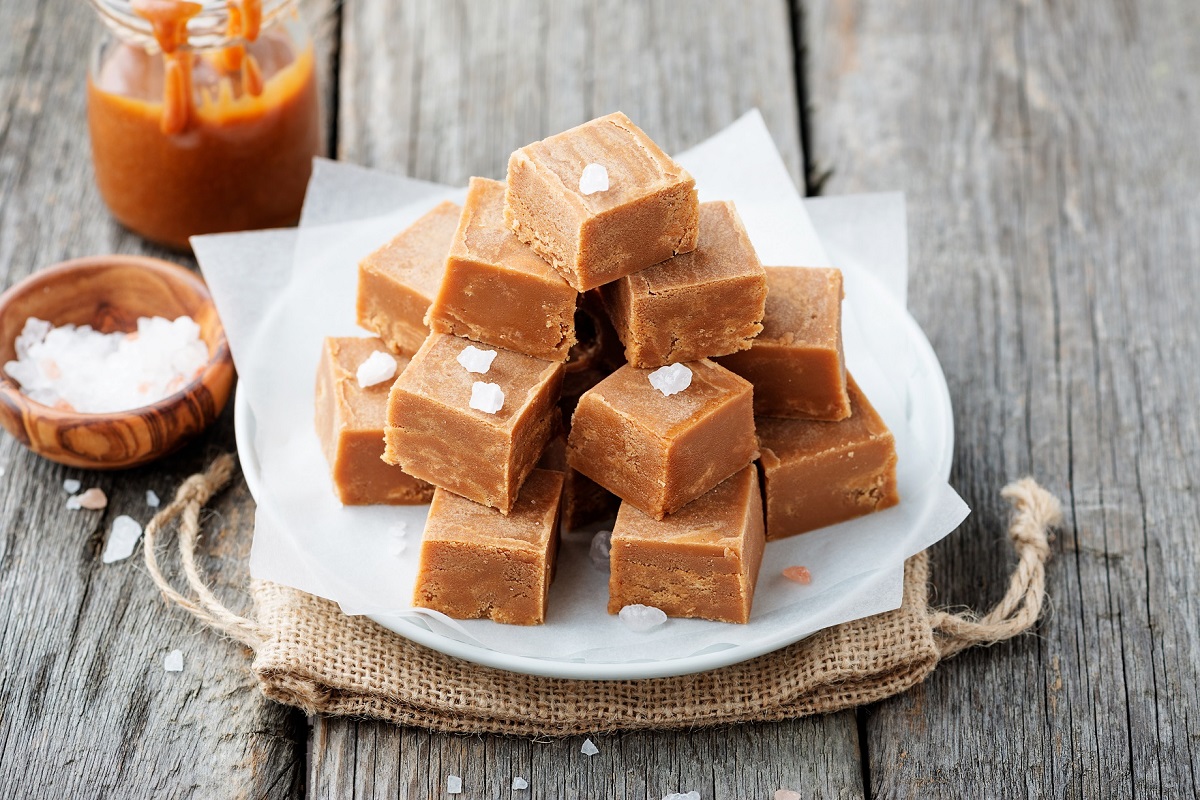 Salted,Caramel,Pieces,And,Sea,Salt.,Golden,Butterscotch,Toffee,Caramels.