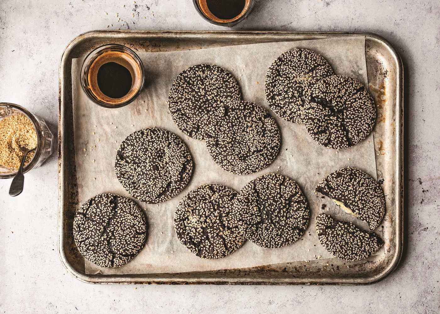 black and white tahini cookies
