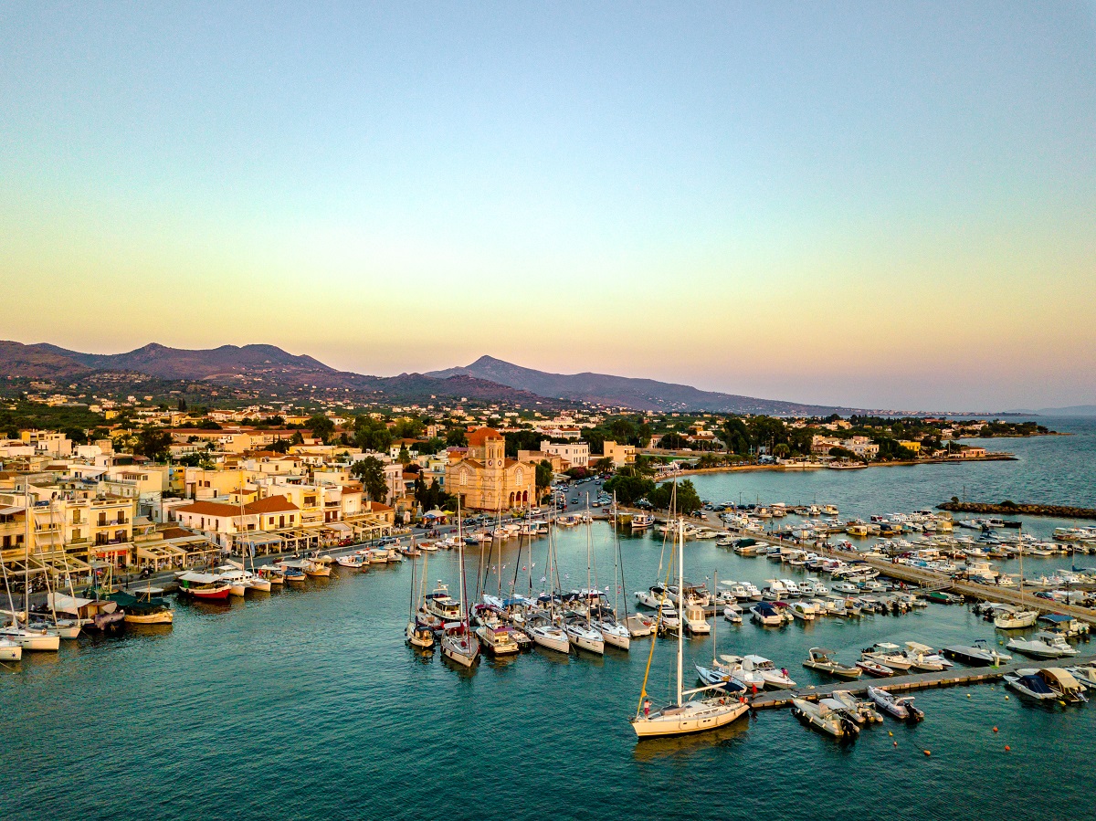 Aerial view of the island of Greek island Egina