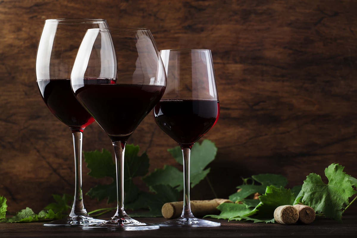 Selection of red wine on wine tasting. Dry, semi-dry, sweet red