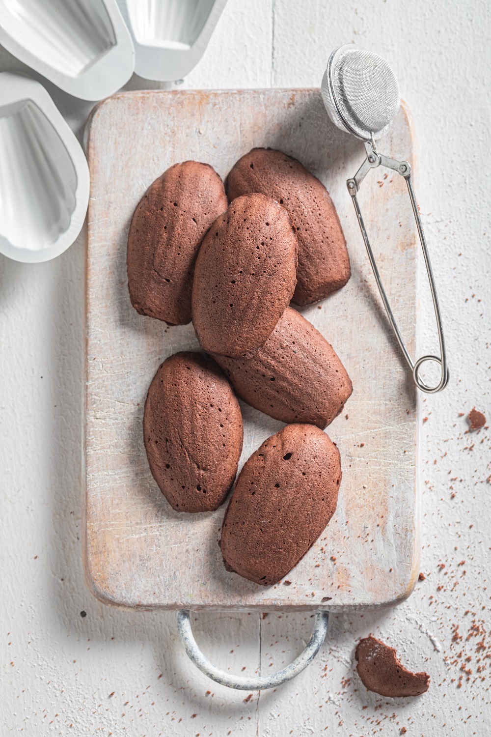 Delicious Madeleine chocolate cookies baked in shell shaped mold