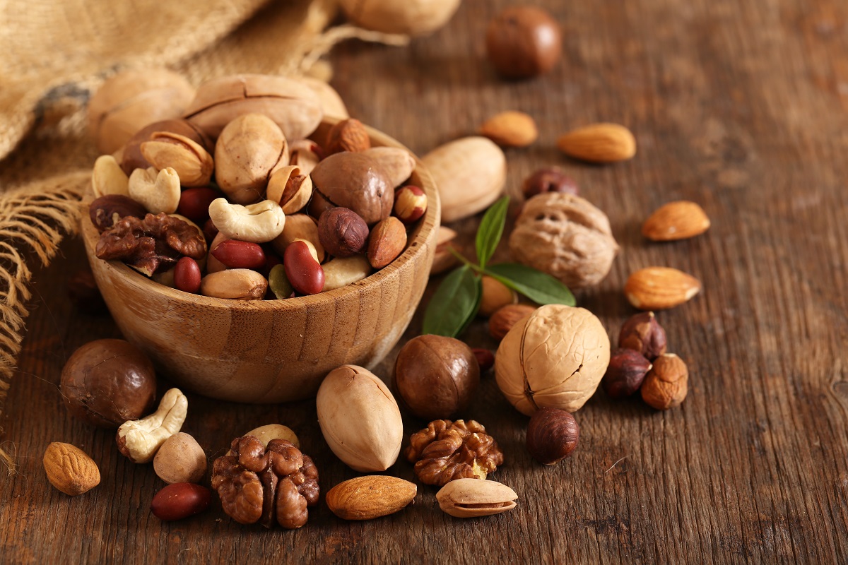 organic mix nuts on a wooden table