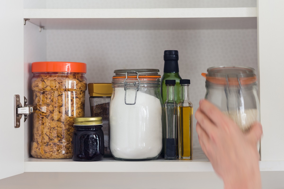 Stocked,Kitchen,Pantry,With,Food,-,Jars,And,Containers,Of