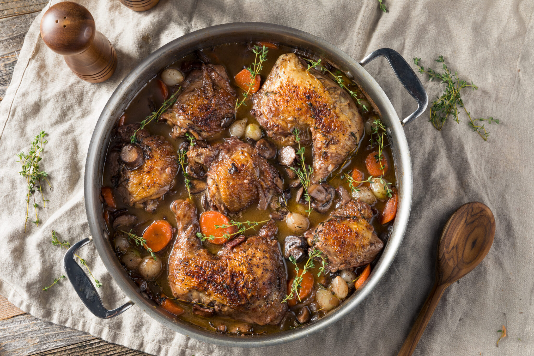 Homemade,French,Coq,Au,Vin,Chicken,With,Veggies,And,Sauce