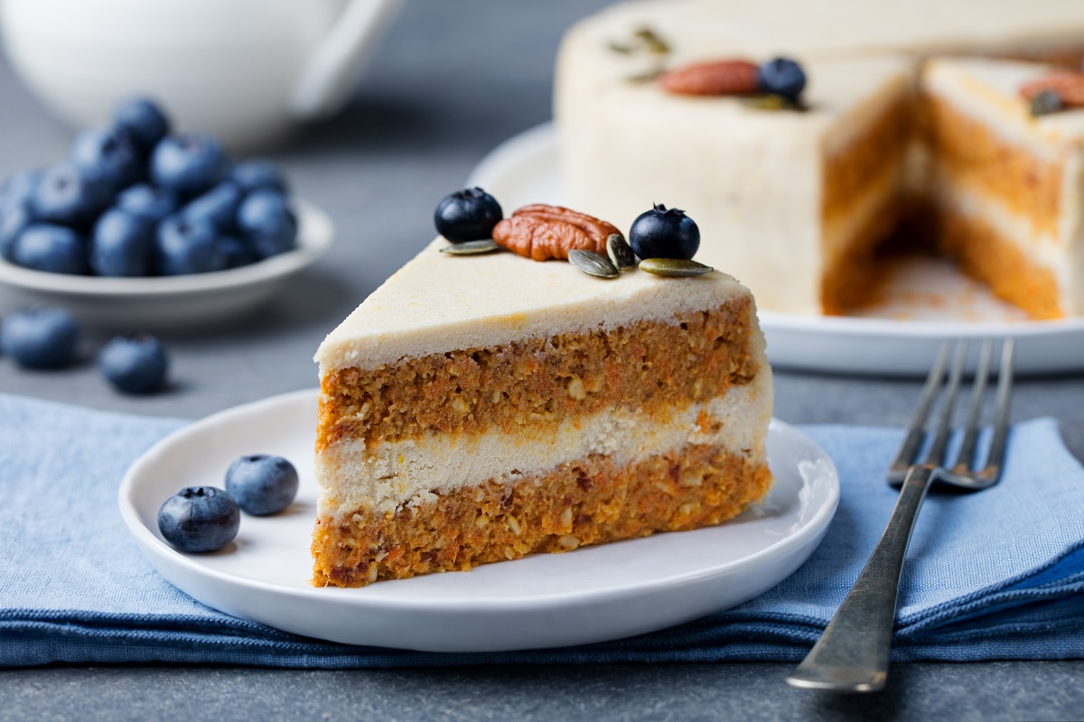 Vegan,,Raw,Carrot,Cake.,Healthy,Food.,Grey,Stone,Background.,Top