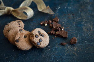 Chocolate,Chip,Cookies,With,Ribbon,And,Dark,Chocolate,On,A