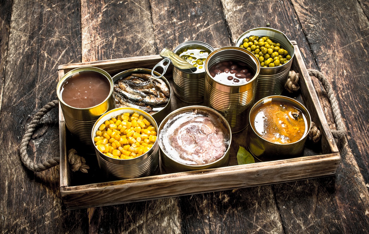 Various,Canned,Fruits,,Vegetables,,Fish,And,Meat,In,Tin,Cans