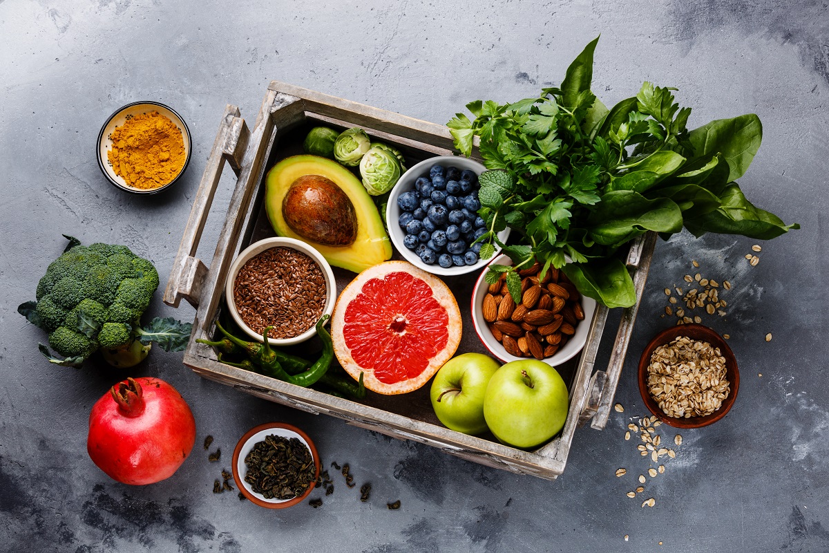 Healthy,Food,Clean,Eating,Selection,In,Wooden,Box:,Fruit,,Vegetable,