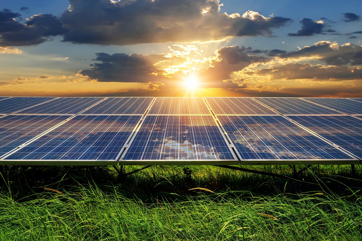 Photo,Collage,Of,Sunset,And,Solar,Panel,,Photovoltaic,,Alternative,Electricity