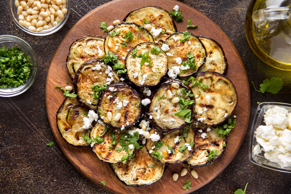 Fried,Eggplant,With,Feta,,Pine,Nuts,,Fresh,Herbs,(cilantro,,Parsley)