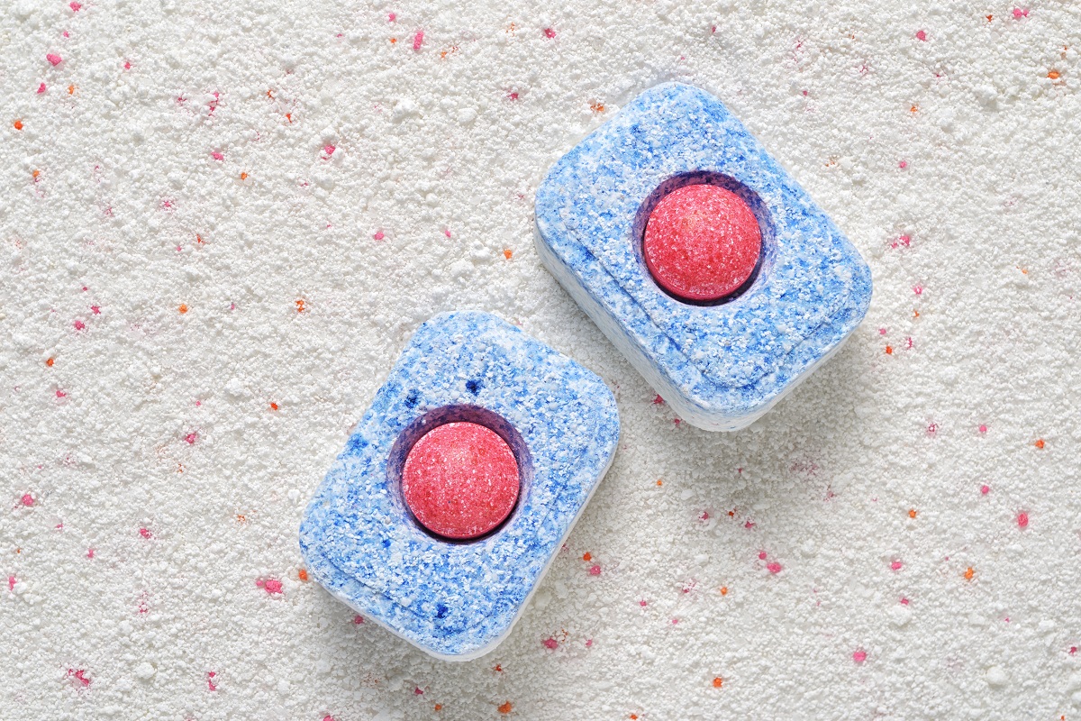 Dishwasher,Detergent,Tablets,Red,And,Blue,Color,On,Powder.,Choice