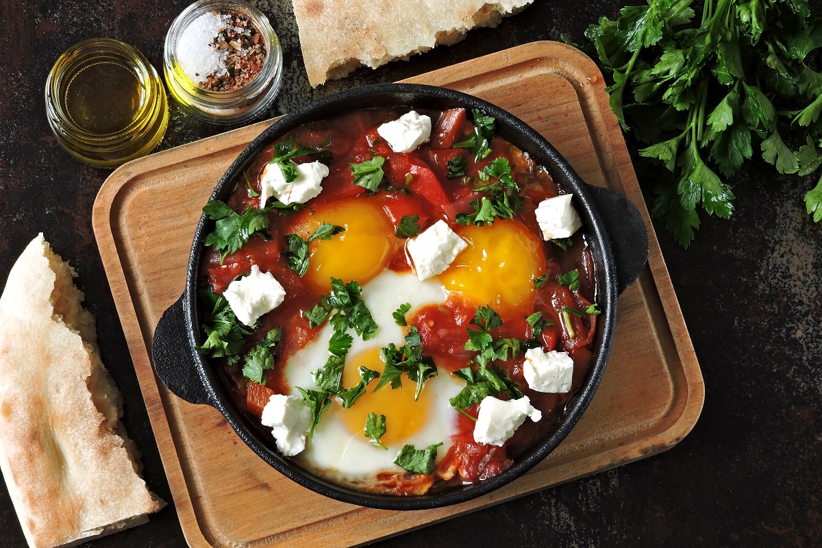 Fried,Eggs,With,Vegetables,And,Feta,Cheese.,Shakshuka.,Keto,Diet.