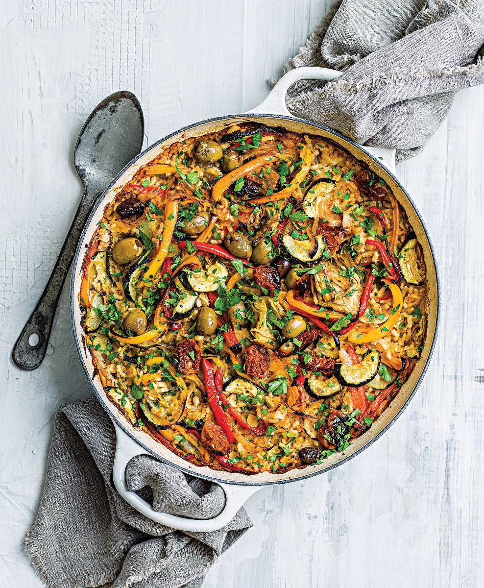 Sunblush tomato paelllaSunblush tomato and olive vegan paella