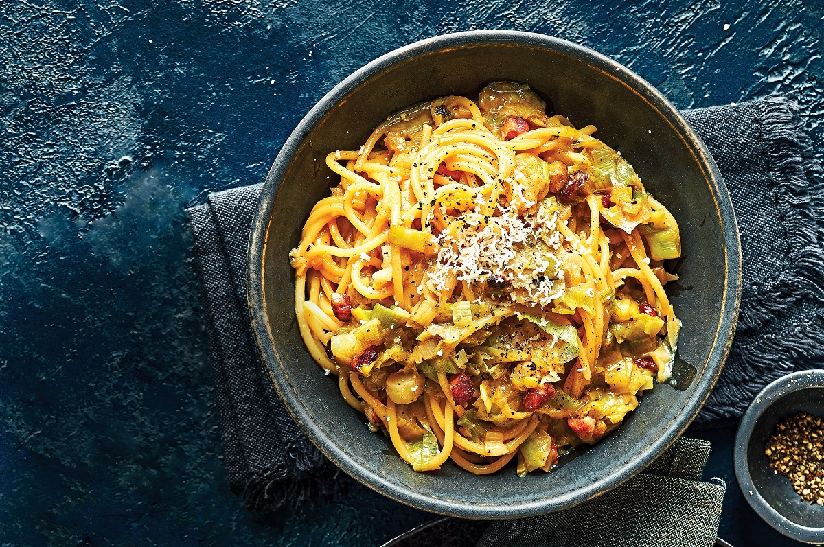 Leek carbonara