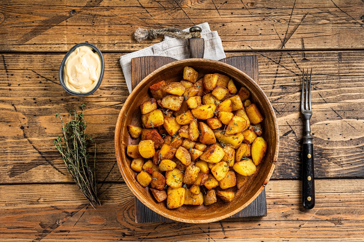 Fried,Potato,-,Patatas,Bravas,Traditional,Spanish,Potatoes,Snack,Tapas.