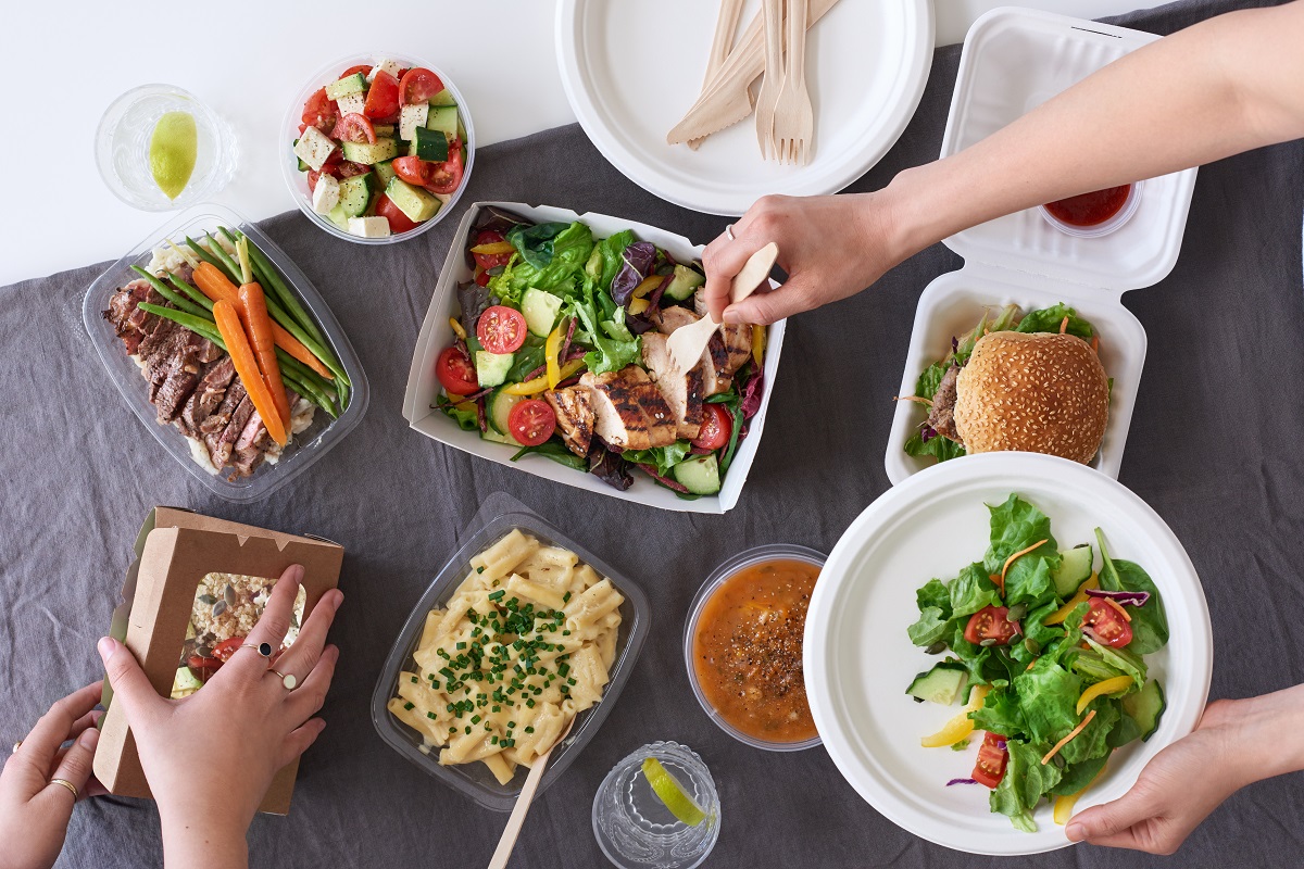 Convenient,Takeaway,Takeout,Food,For,Party,,Overhead,Spread,Of,Assorted