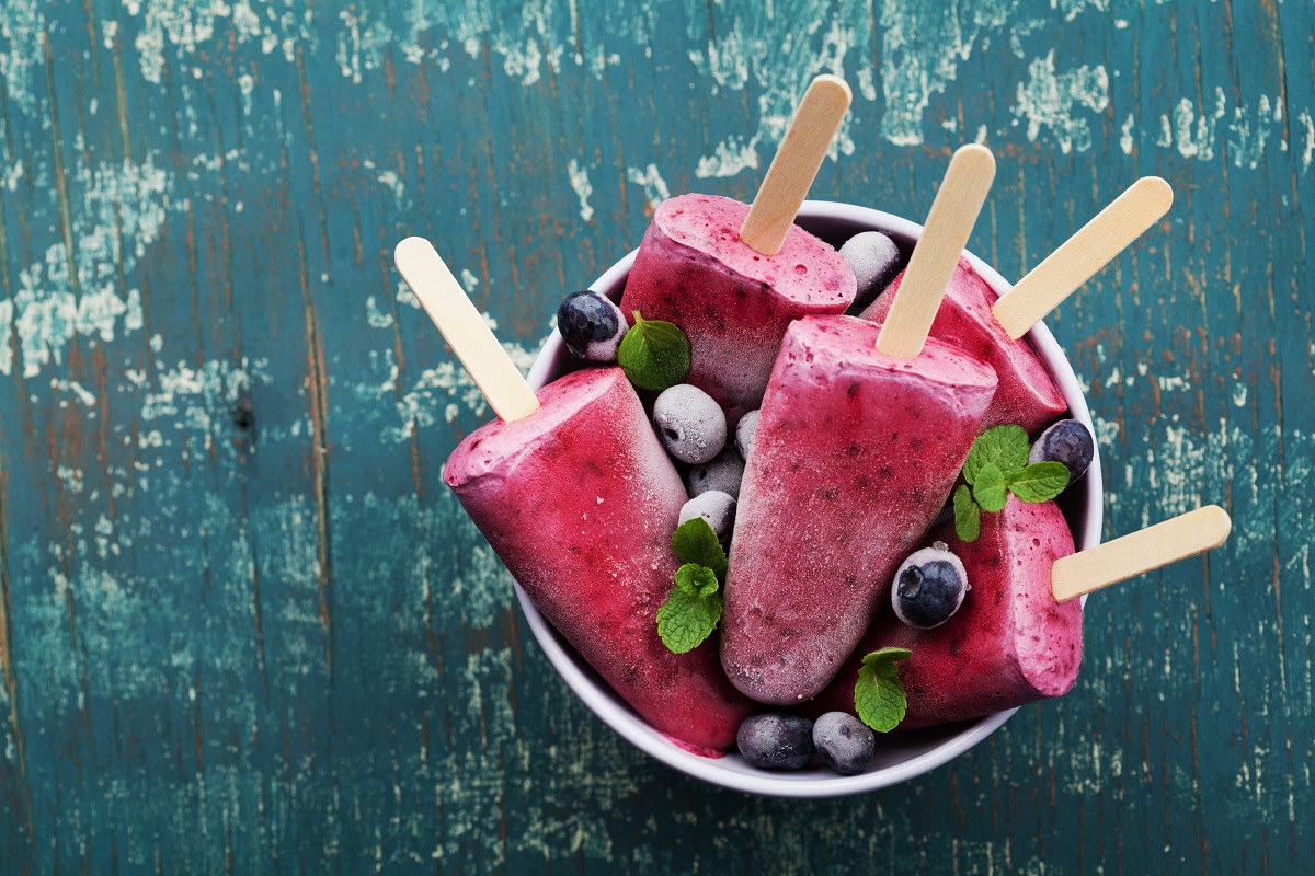 Homemade,Blueberry,Ice,Cream,Or,Popsicles,Decorated,Green,Mint,Leaves
