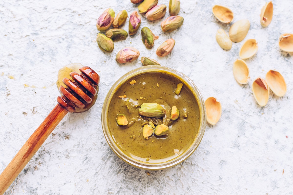 Pistachio,Nut,Butter,In,Glass,Jar.,Homemade,Raw,Organic,Pistachio