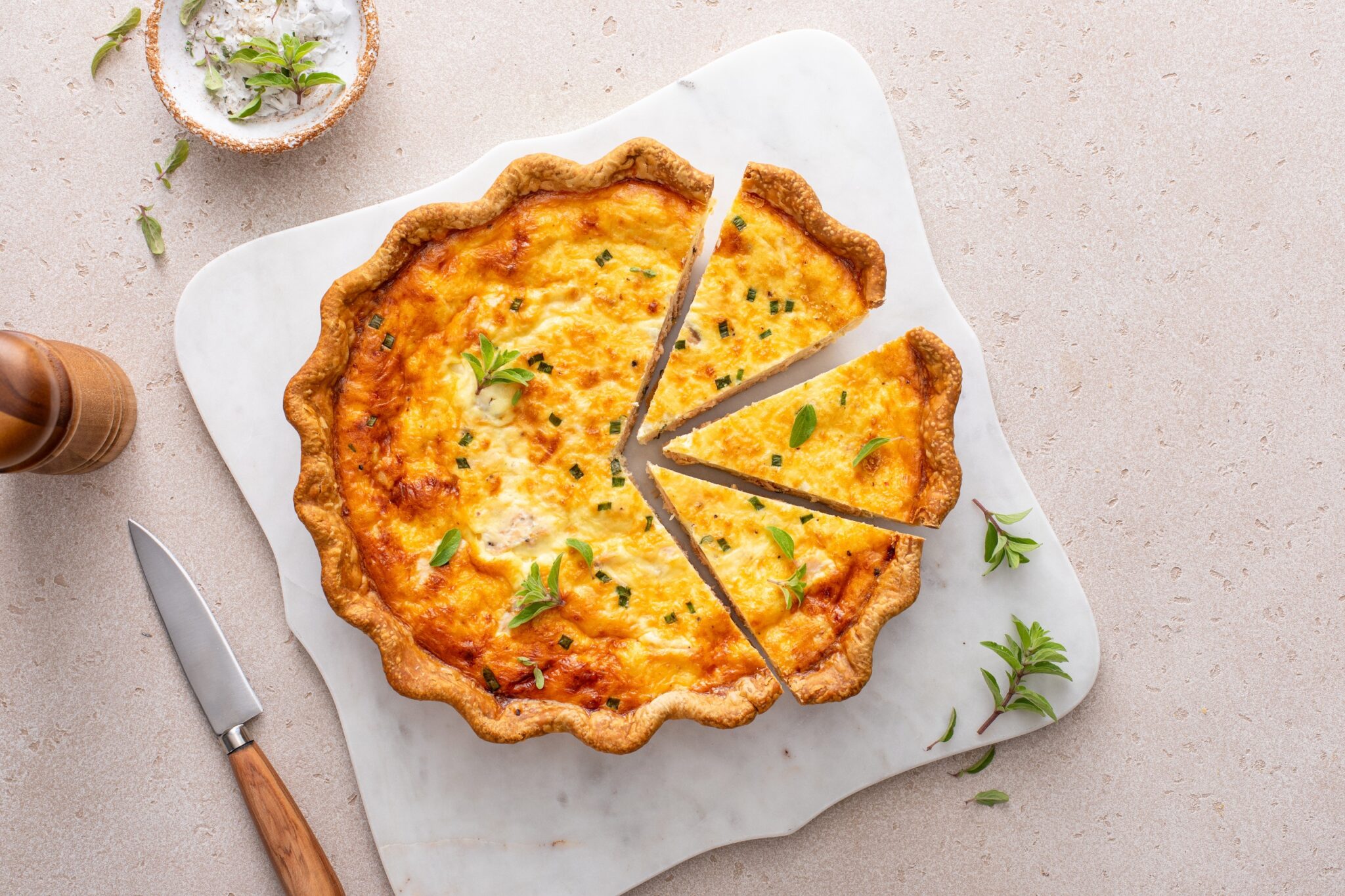 Salmon,And,Cheese,Quiche,With,Herbs,Freshly,Baked,For,Breakfast,