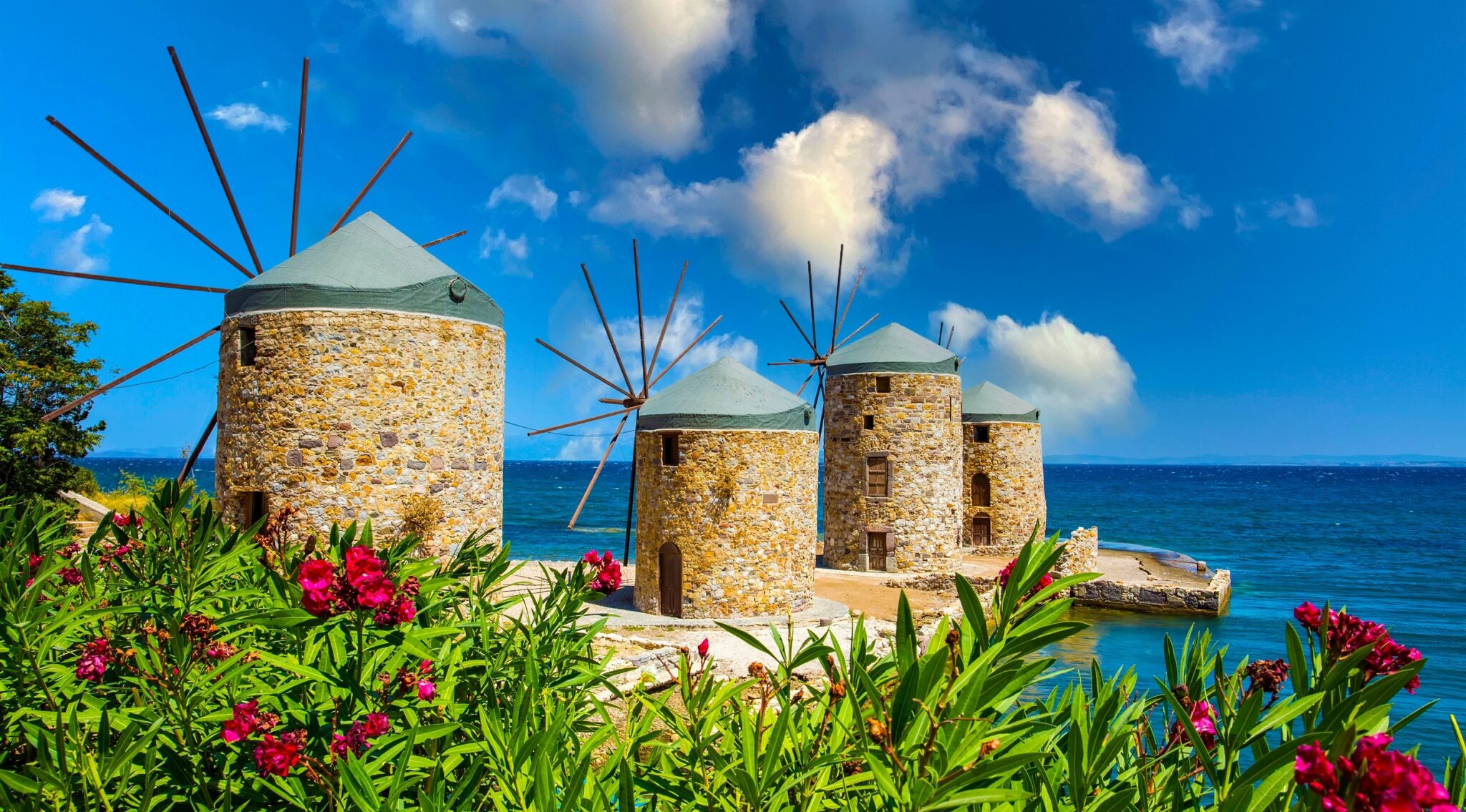 Greece,Island;,Chios,Island,Historical,Windmill.,Travel,Concept,Photo.