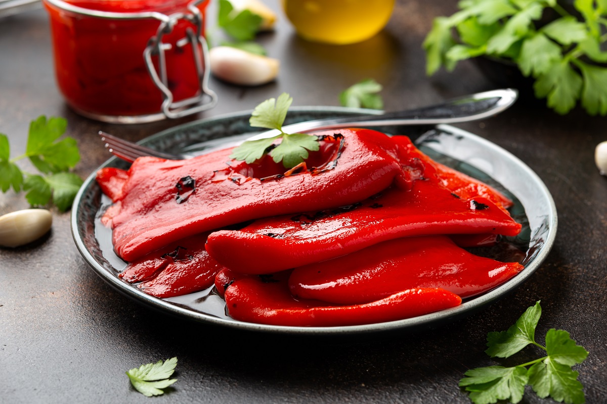 Baked,,Roasted,Red,Pepper,On,Grill.,Healthy,Vegetables