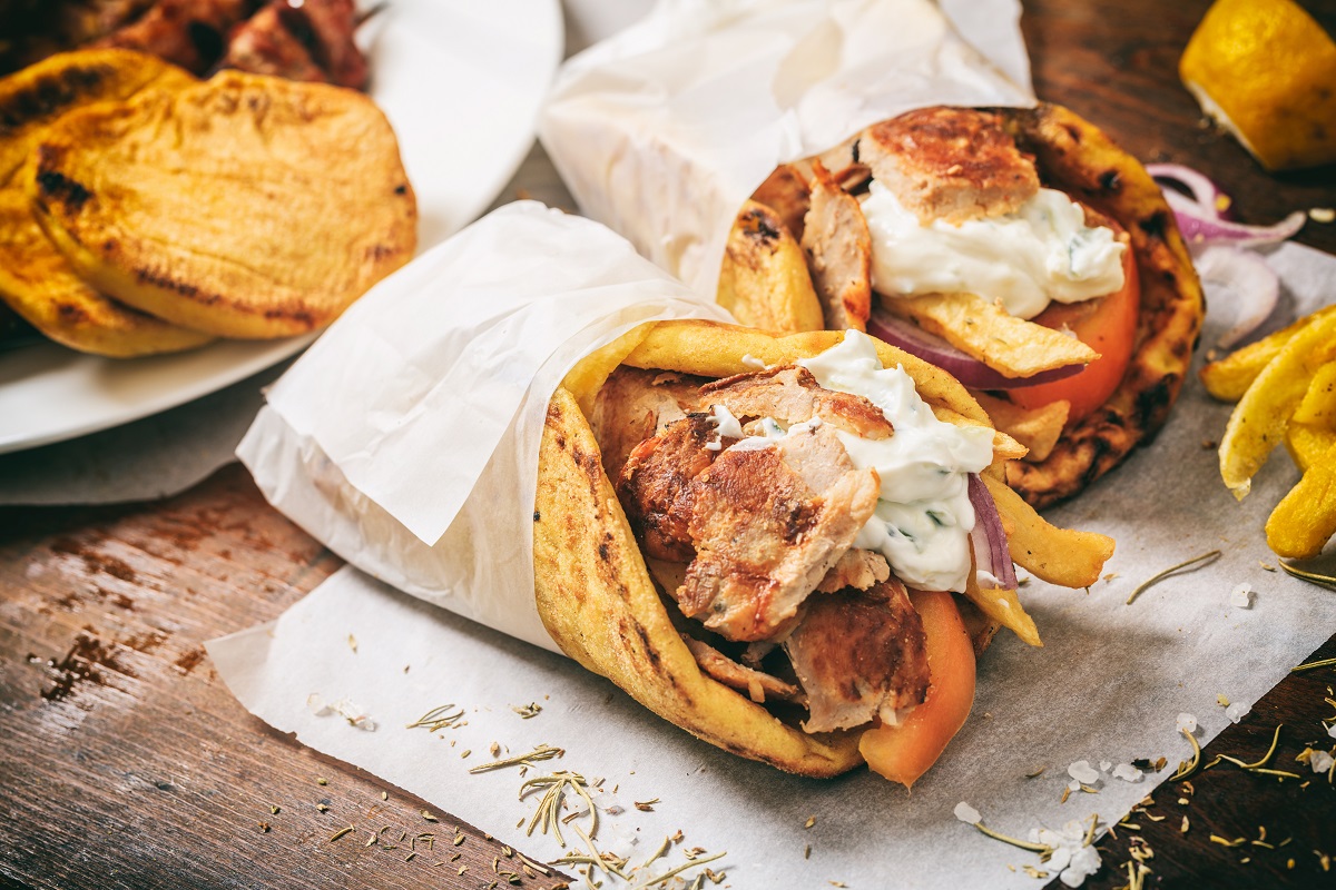 Greek,Food.,Gyros,Souvlaki,Wrapped,In,A,Pita,Bread,On