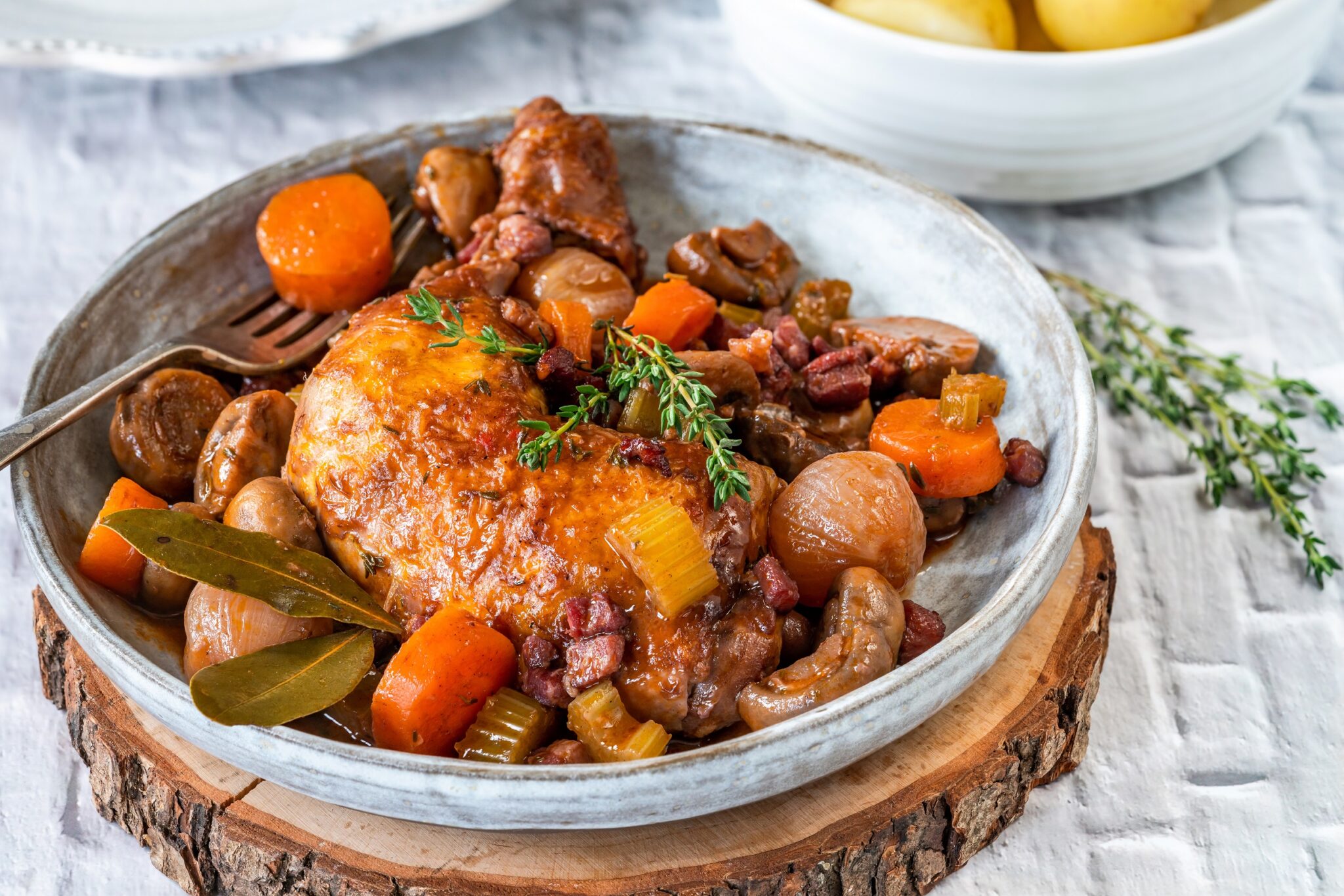 Coq,Au,Vin,-,French,Dish,Of,Chicken,,Baconm,Mushrooms