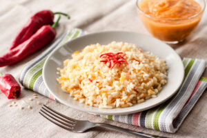 Spicy,Parboiled,Rice,With,Carrots,,Yellow,Zucchini,And,Chili,Peppers