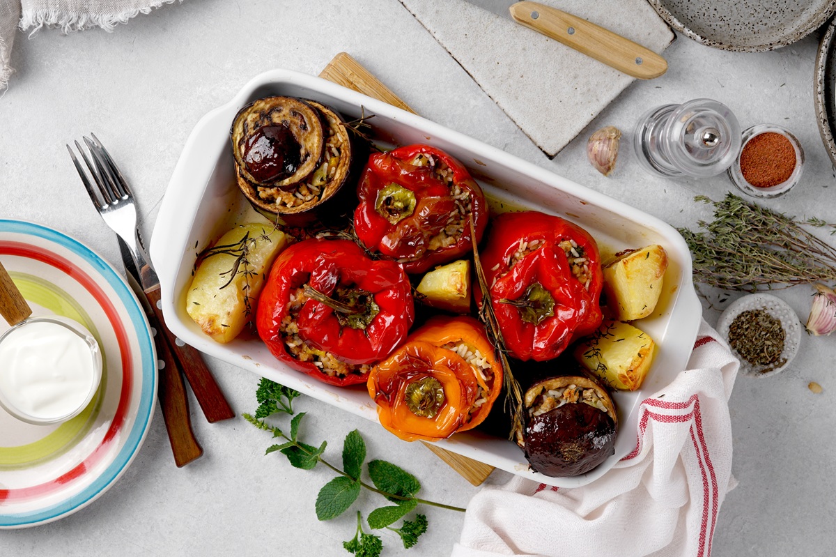Gemista,-,Peppers,And,Eggplant,Are,Cooking,,A,Dish,Of