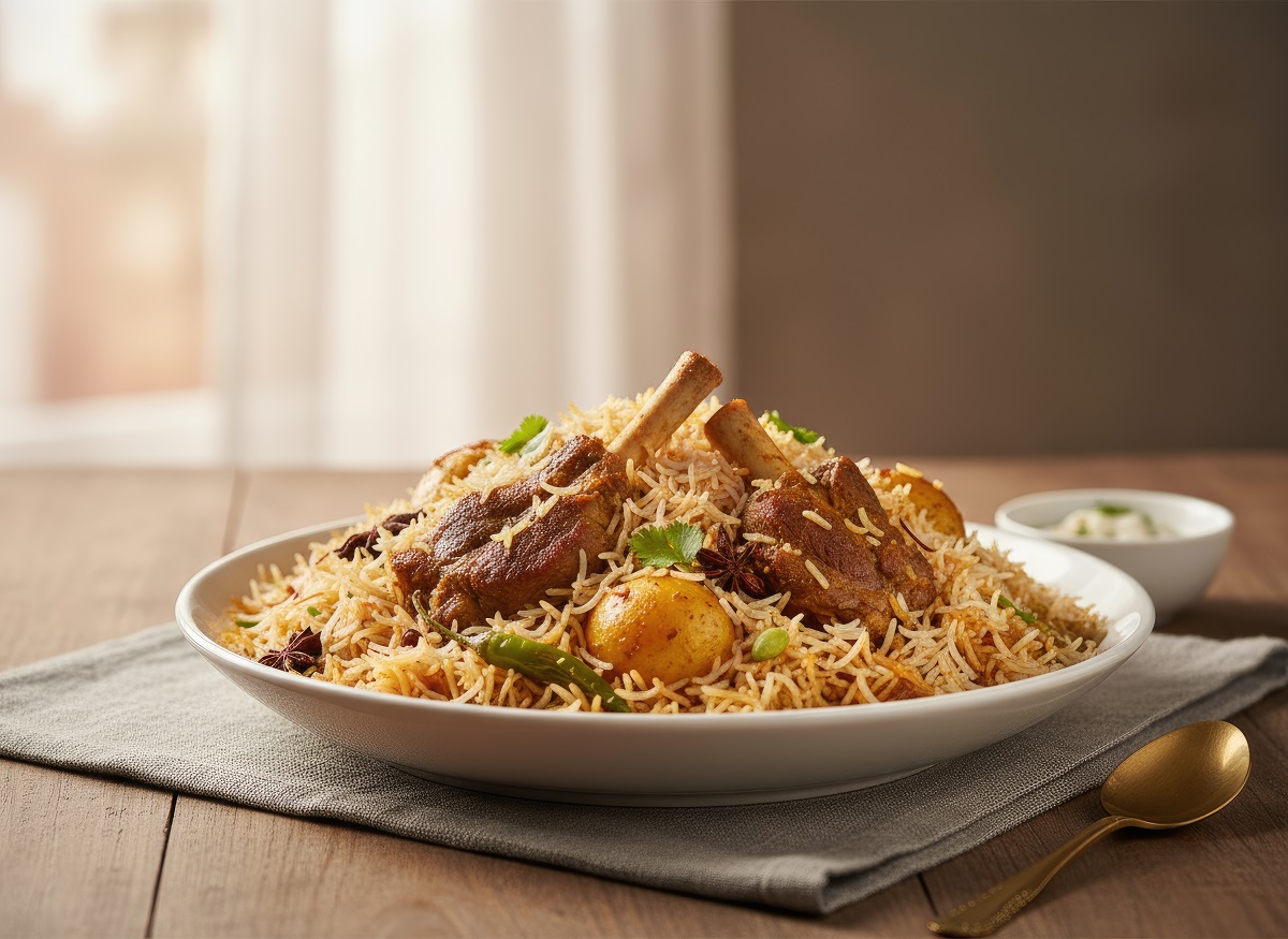 Delicate,Photography,Of,Gourmet,Mutton,Biriyani