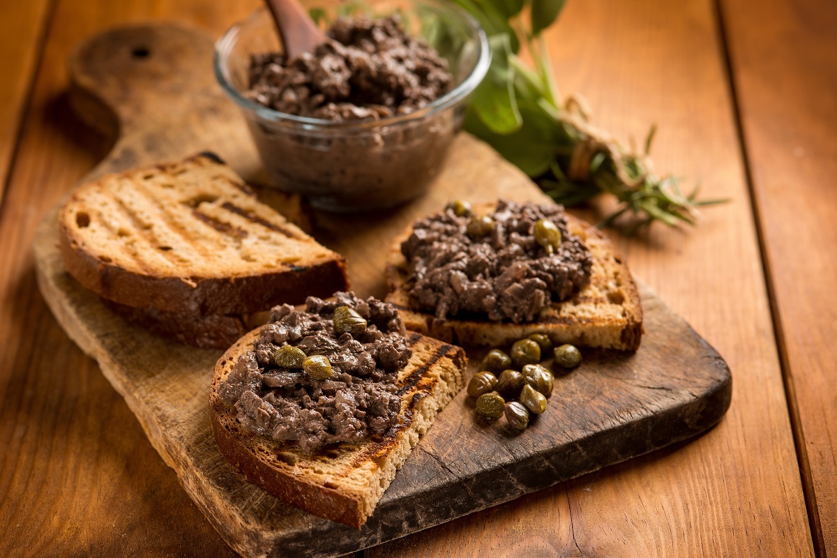 Italian,Canape,With,Liver,Pate,Over,Wood,Table