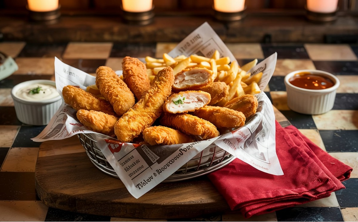 Crunchy,Chicken,Tenders,With,Golden,Breading,,Served,In,A,Basket
