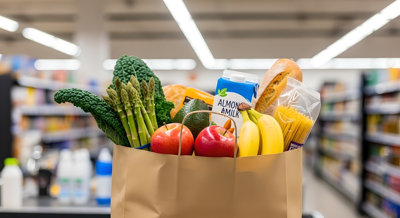 Paper,Grocery,Shopping,Bag,Filled,With,Fresh,Organic,Food,Items