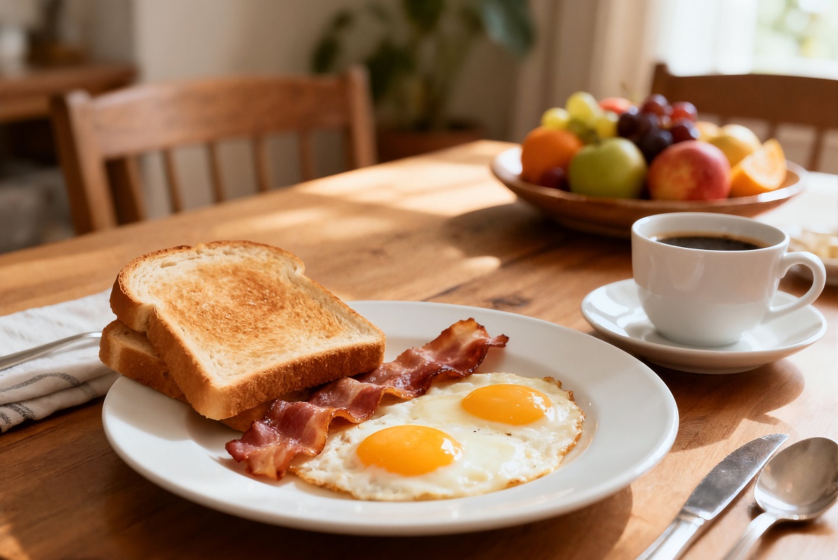 Classic,American,Breakfast,With,Bacon,And,Eggs